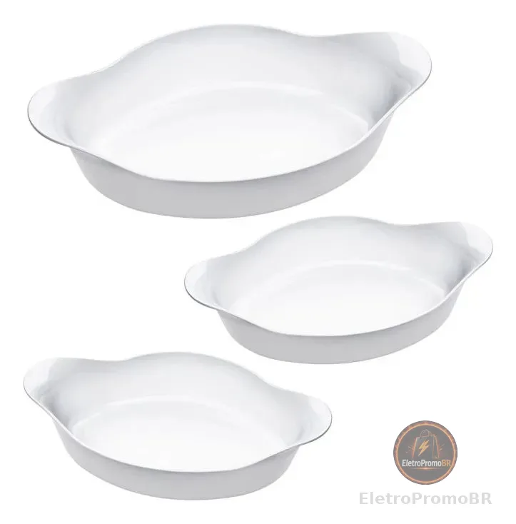 Marinex Conjunto de Assadeiras Oval Opaline 3 Peças Branco