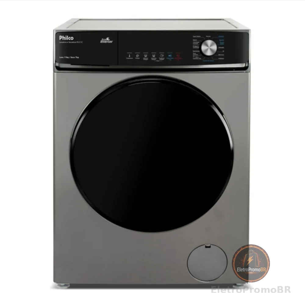 Lava e Seca Philco 16 Programas Eco Inverter 11kg Titânio PLS11C