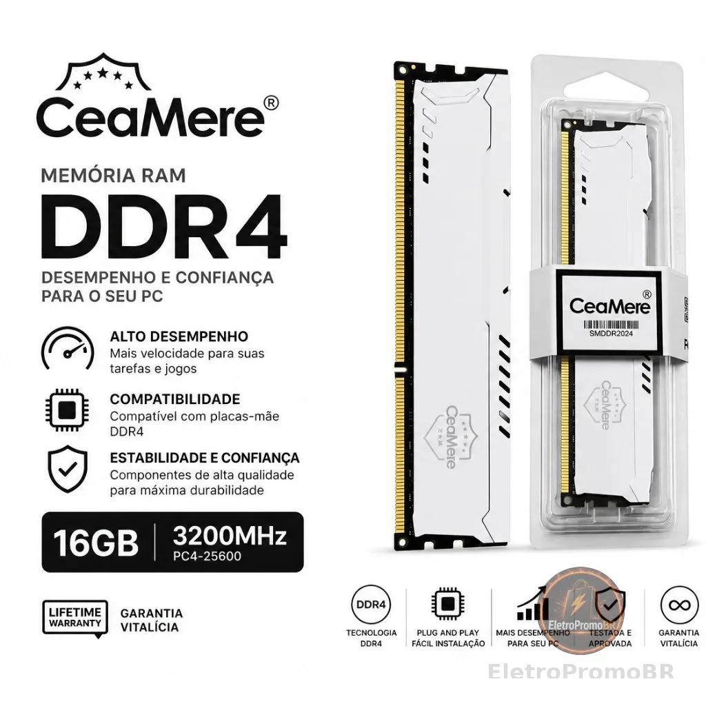 Memória RAM DDR4 16GB / 8GB 3200MHz / 2666MHz Desktop PC 288PIN 1.2V CeaMere Alta Performance