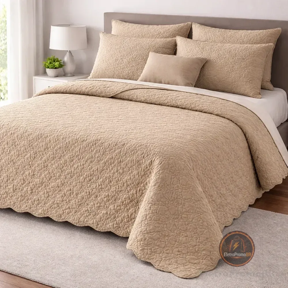 Cobre Leito Queen Matelado Dupla Face Leve Confortável Macio Cáqui Matelado
