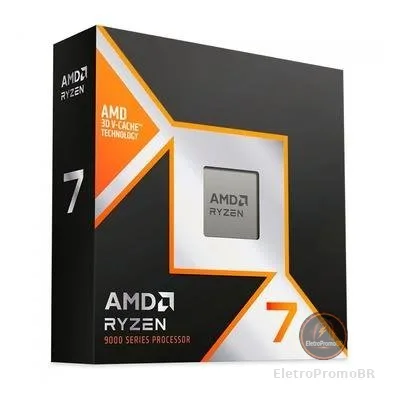 Processador AMD Ryzen 7 9800X3D, 4.7GHz (5.2GHz Max Turbo), Cache 8MB, 8 Núcleos, 16 Threads, AM5, Sem Vídeo Integrado - 100-100001084WOF