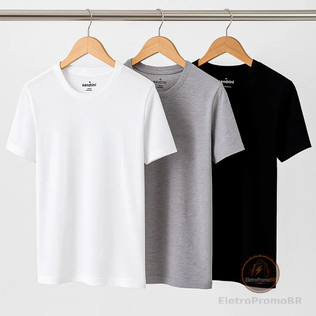 Kit 3 Camisetas Básicas Lisa Dia a Dia Algodão Sandrini Confortavel Masculina Adulto Promoção Original