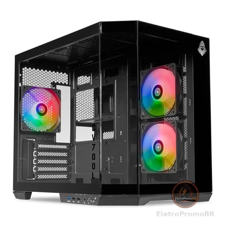 Gabinete Gamer Mancer CV700L, Mid Tower, Lateral De Vidro, 3 Fans ARGB, Preto, MCR-CV700L-BK3F
