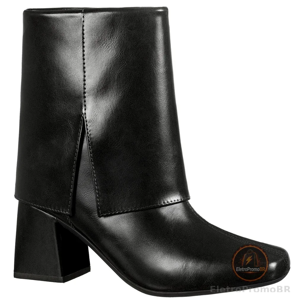 Bota Feminina Capa Cano Curto Recorte Lateral Bico Quadrado Salto Bloco Médio Zíper Helsa GiGiL
