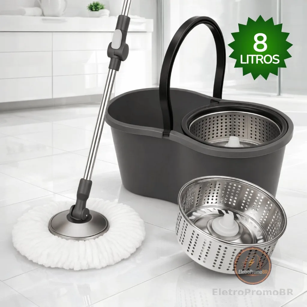 Mop Com Centrifuga Inox Com Refil de Microfibra e Cabo em Inox 9 Litros Mopi cabo 130cm