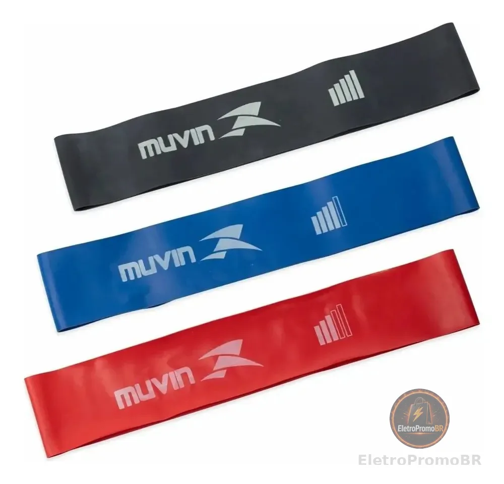 Kit 3 Mini Band Muvin Faixas Elásticas 3 Resistências Treino
