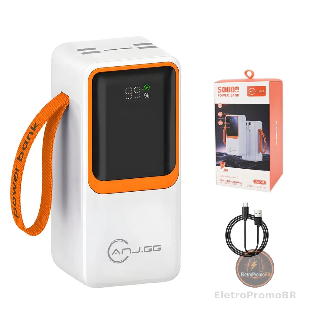 Power Bank 20000/30000/50000mAh Carga Rápida Display Digital 33W~66W USB Type-C