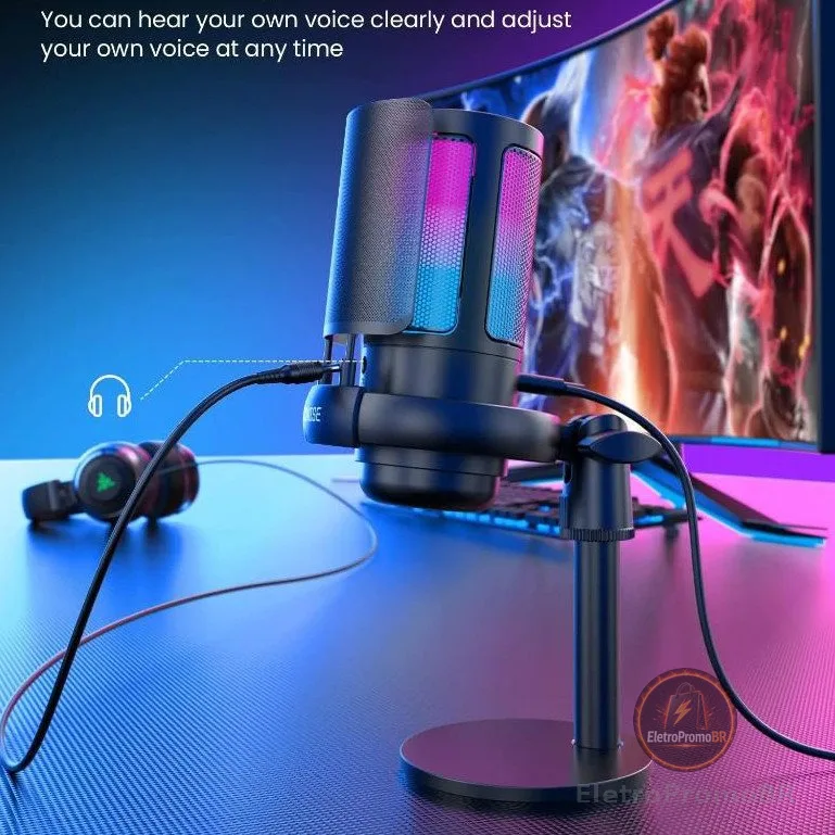 Microfone Gamer Condensador Podcast Alta Sensibilidade Rgb  - Microfones e Gravadores