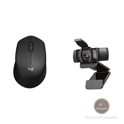 Mouse Sem Fio Logitech M330 SILENT - Preto + Webcam Full HD Logitech C920s