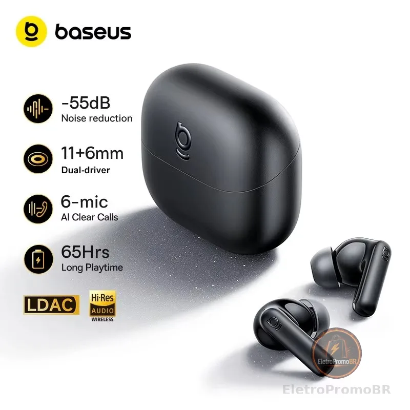 Baseus BP1 Pro ANC Fone De Ouvido Sem Fio-50dB Redução De Ruído De Alta Resolução Bluetooth 6.0 IPX55 À Prova D'água