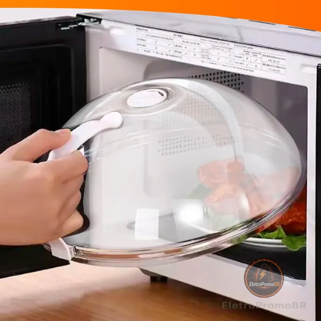 Tampa De Microondas Para Alimentos Com Válvula e Alça De Plastico 9x25,5cm Diâmetro