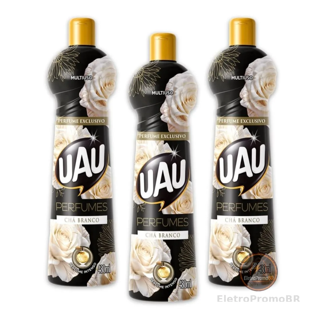 Kit 3un Multiuso 480ml UAU Ingleza Perfume Chá Branco Limpador