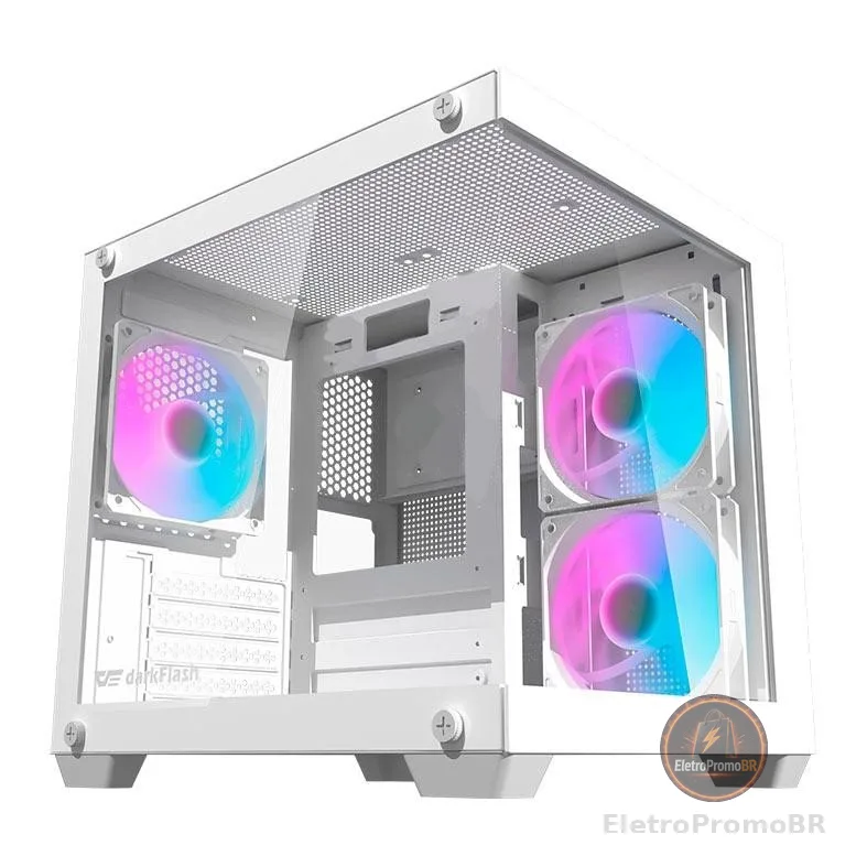 Gabinete Gamer Aigo Darkflash Durin D275M,Rainbow, Mid-Tower,L.Vidro, Com 3 Fans,Branco, DURIN-WH-3F