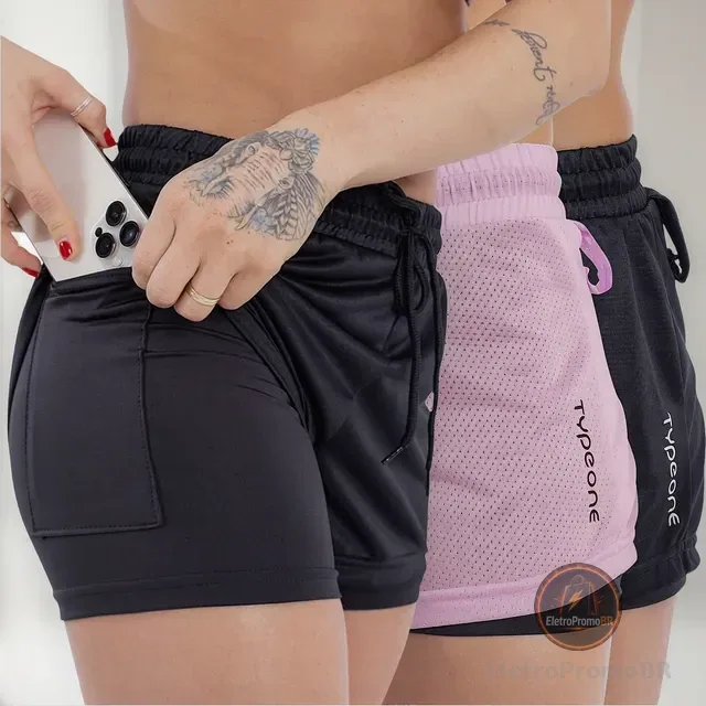 Kit 3 Shorts Duplo Feminino 2 Em 1 Esportivo Suplex Academia