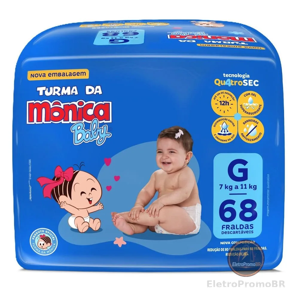 Fralda Turma da Mônica Baby G 68 Unidades