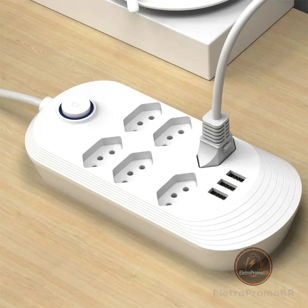 Régua Extensão 6 Tomadas E 3 Entradas USB Bivolt 110v/220v