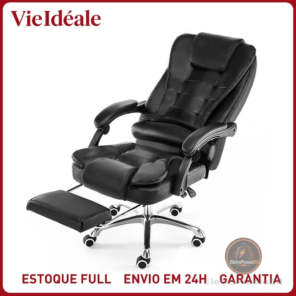 Cadeira De Escritorio Presidente Ergonomica Apoio Para Pés preto