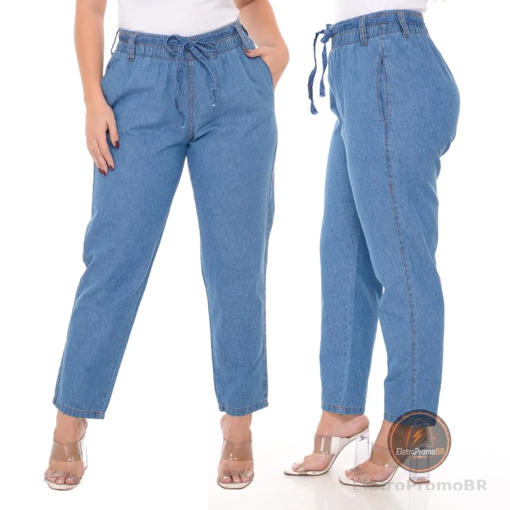 Calça Jeans Feminina Cintura Alta Capri Tecido Leve