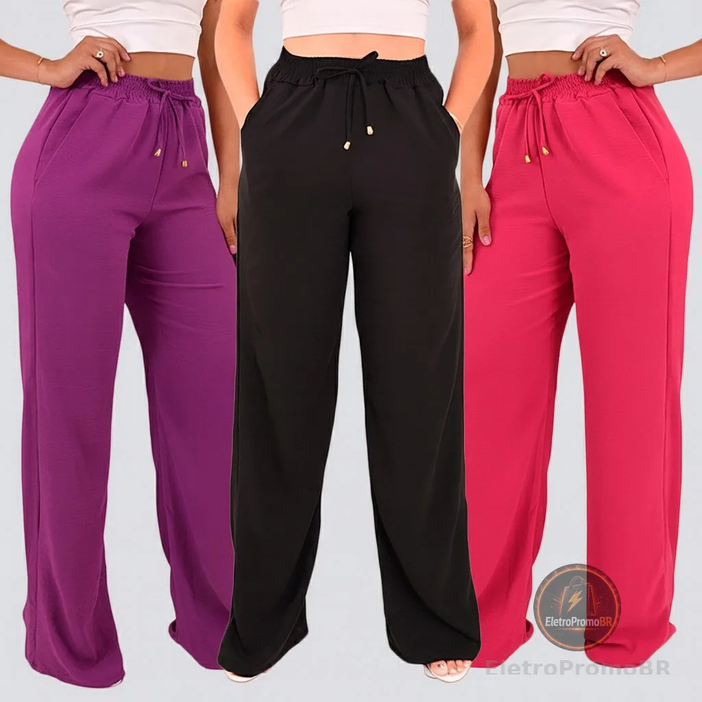 Calça Pantalona Feminina Cintura Alta Tendência Moda Envio Imediato