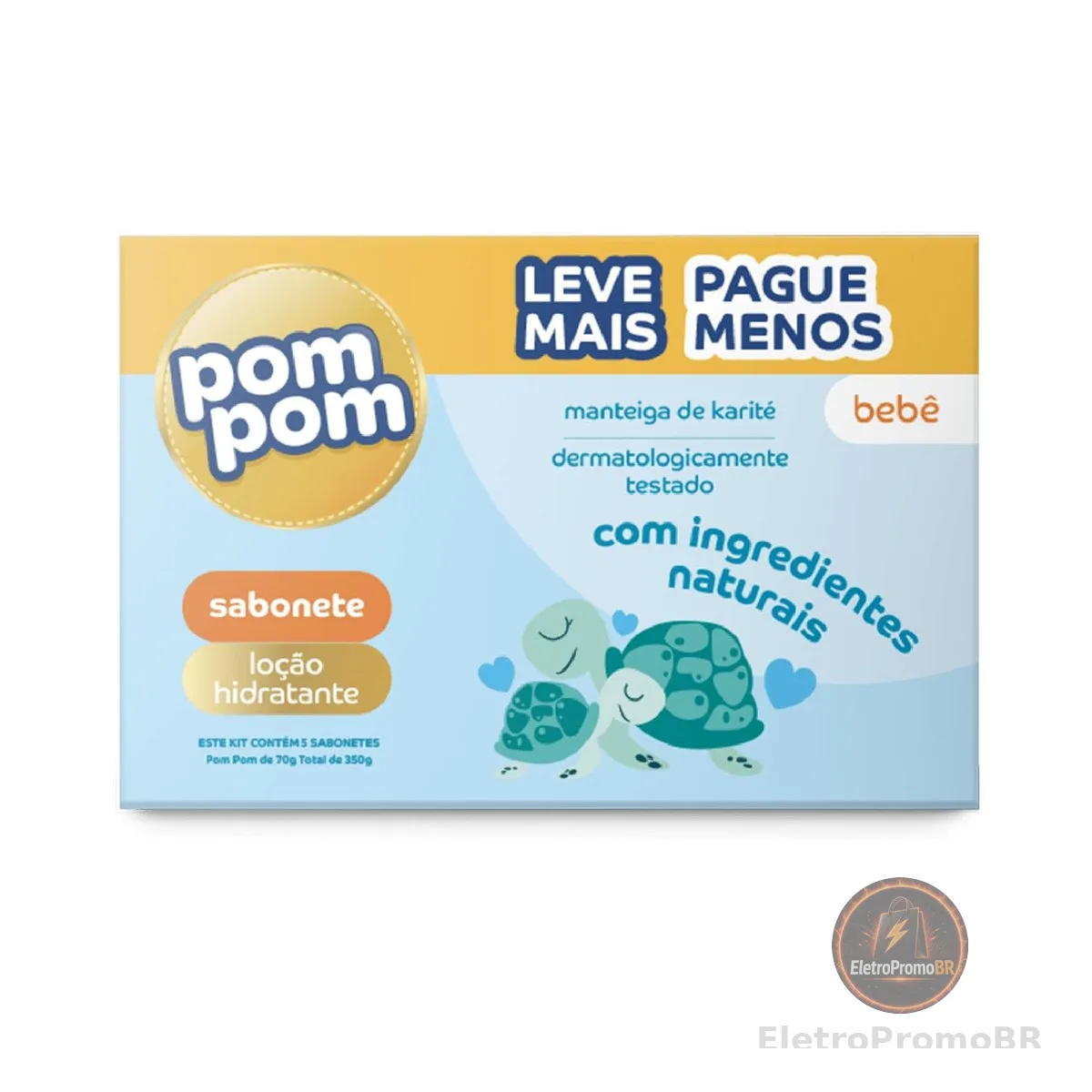 Kit Sabonete em Barra Pom Pom Loção Hidratante com 5 unidades de 70g cada