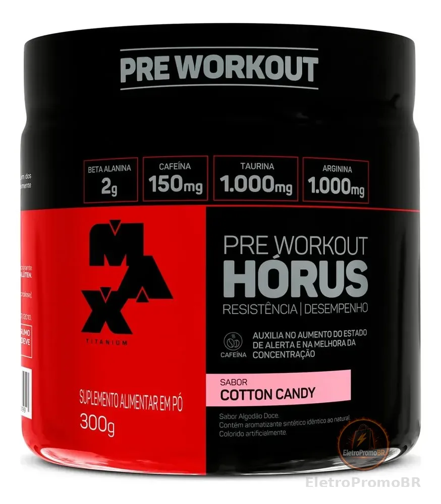 Pre Treino Max Titanium Suplemento em Pó Pre Workout Horus 300g Sabor Cotton candy