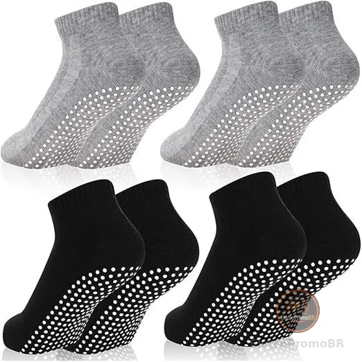 Kit 3 ou 6 Pares Meia Cano Curto Com Antiderrapante Pilates Unissex Algodão Conforto