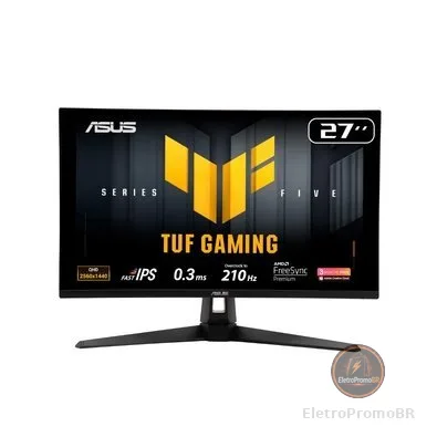 Monitor Gamer ASUS TUF 27", QHD, 210Hz, 0.3ms, Fast IPS, G-Sync Comp, FreeSync Premium, HDR10, Som Integrado - VG27AQ5A