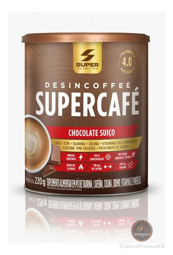 Super Coffee Desincoffee 220g Café Termogênico Chocolate Suíço Sem Glúten