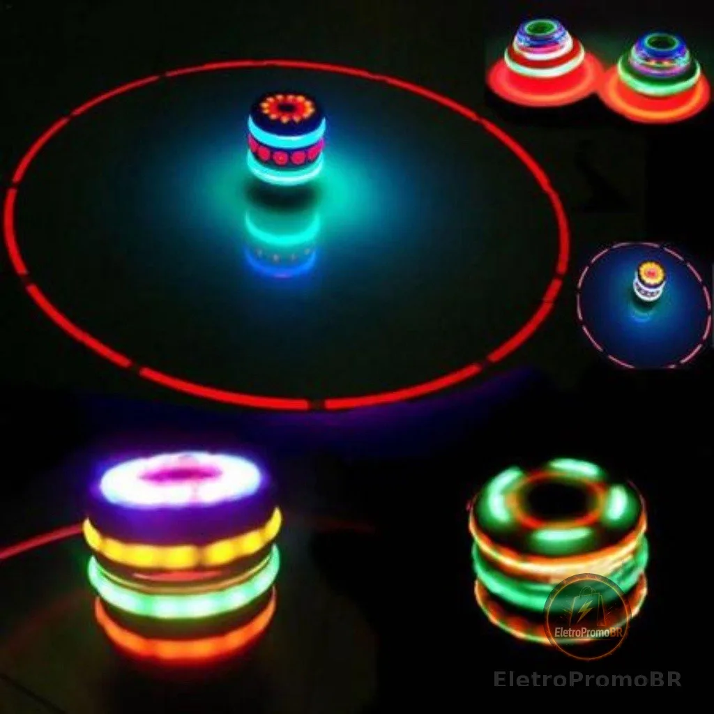 Pião Musical Luminoso Com Lançador Automatico Piao Com Luz e Som Laser Brinquedo Infantil para Meninos e Meninas