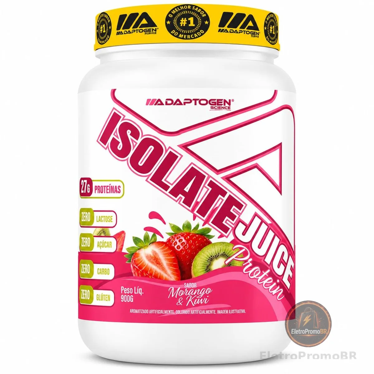 Tasty Isolate Juice Morango & Kiwi 900g - Proteína Isolada, Zero Açúcar, Sem Lactose - Adaptogen Science