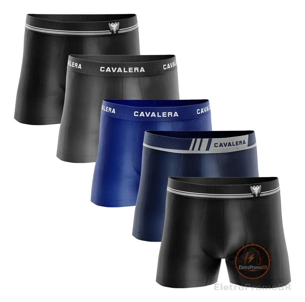 Kit 5 Cuecas Boxer Masculina Cavalera Sem Costura Poliamida Sortidos Liso M