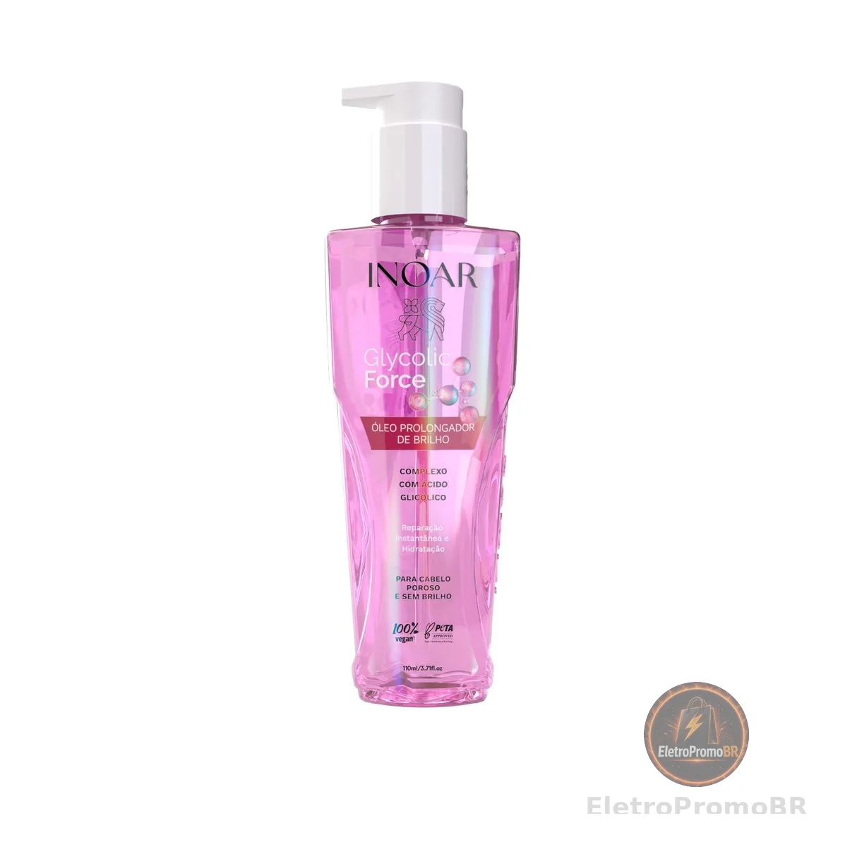 Inoar, Glycolic Force, Óleo Capilar, Brilho Prolongado e Maciez, Fórmula Leve com Efeito Selante, Para Cabelos Porosos, 110ml