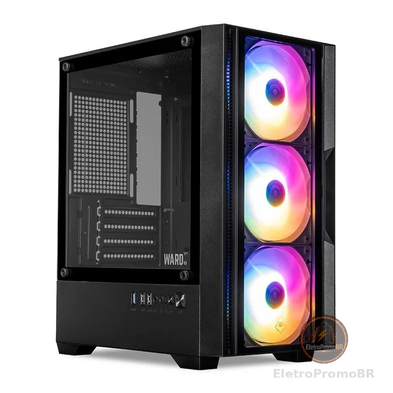 Gabinete Gamer Mancer Ward V3, Mini-Tower, Lateral de Vidro, Com 3 Fans, Preto, MCR-WD3-BK-3F