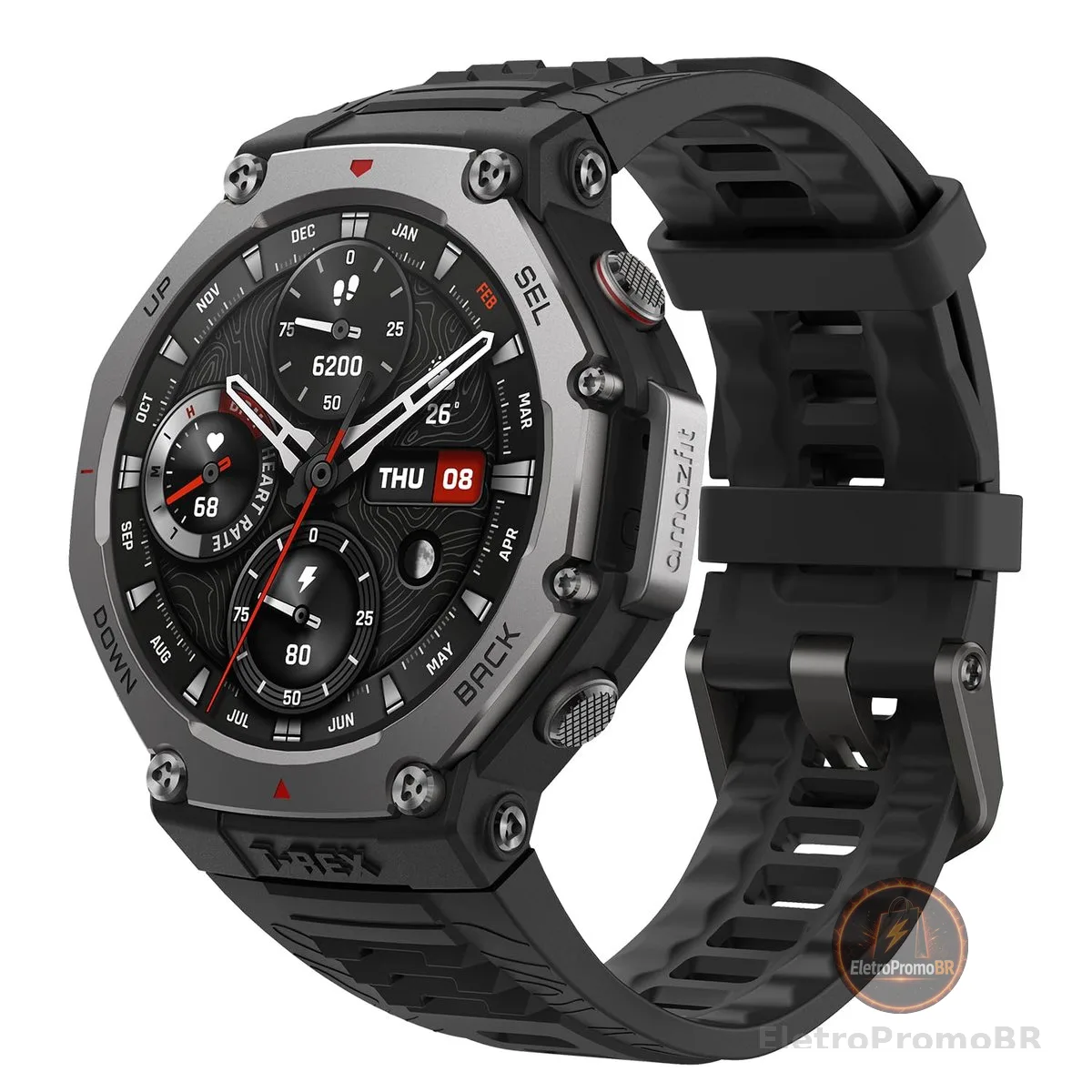 Amazfit T-Rex 3 Relógio Inteligente Robusto/Militar 48mm, GPS, Mapas Offline, Longa Vida da Bateria,328 Pés Resistente à Água, 170 Modos de Fitness/Desporto (preto)