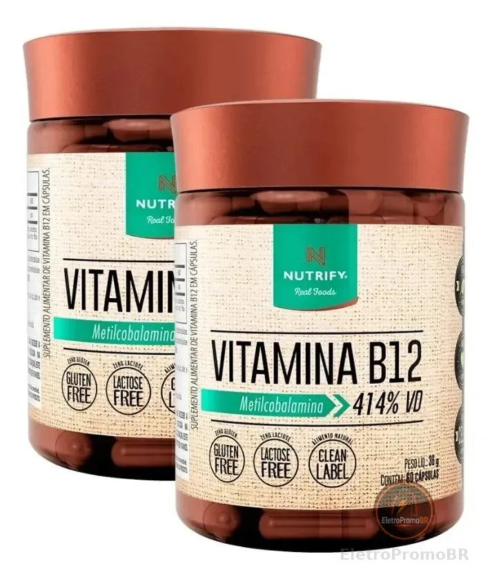 2 Potes Vitamina B12 Metilcobalamina - 60 Cápsulas Nutrify