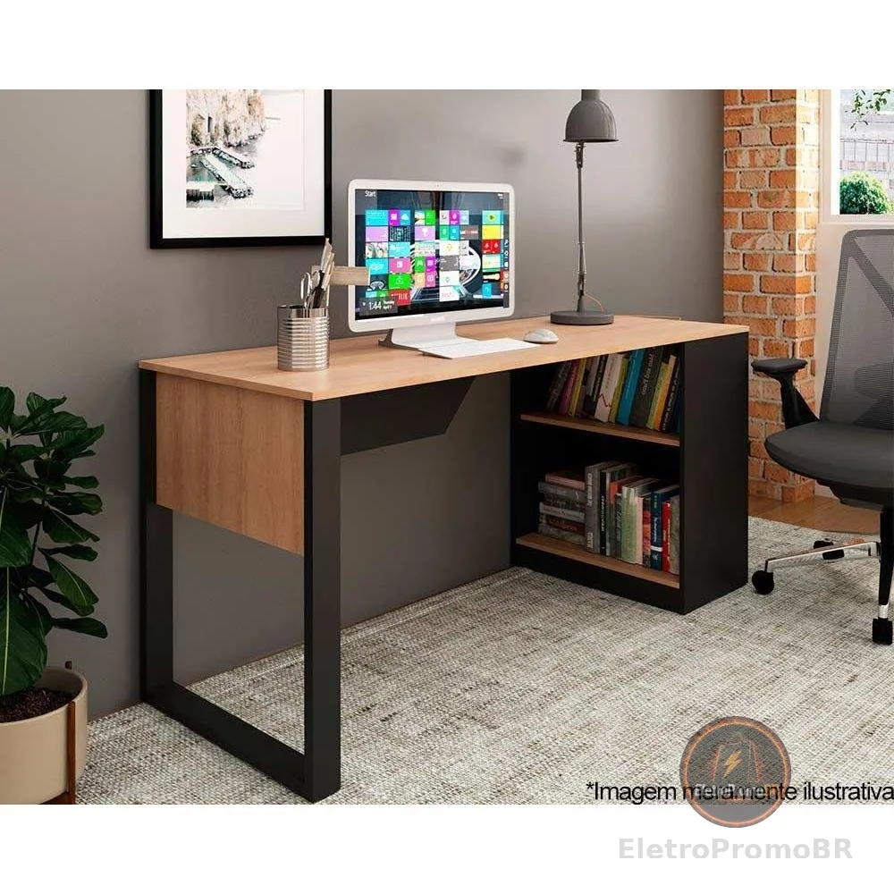 Mesa de Escritório ME4182 160cm Amêndoa/Preto - Tecno Mobili