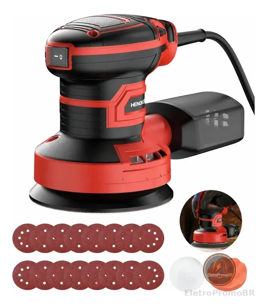 Lixadeira Profissional Orbital 300w Com De Lixa Coletor 220v Vermelho