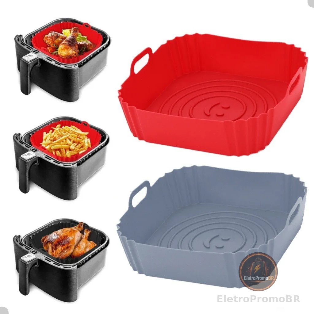 1/2/3 Formas de Silicone Quadrada 18x18cm Assadeira Air Fryer e Forno Forma para Fritadeira Elétrica com Alça