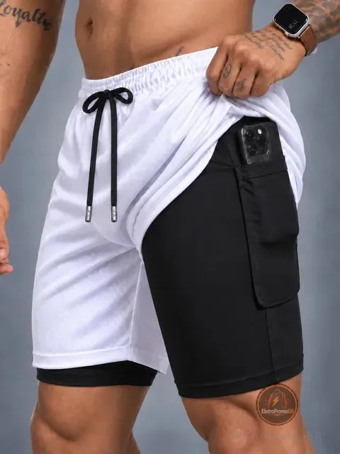 Bermuda Masculina 2 Em 1 Compressão Short Dry Fit Academia