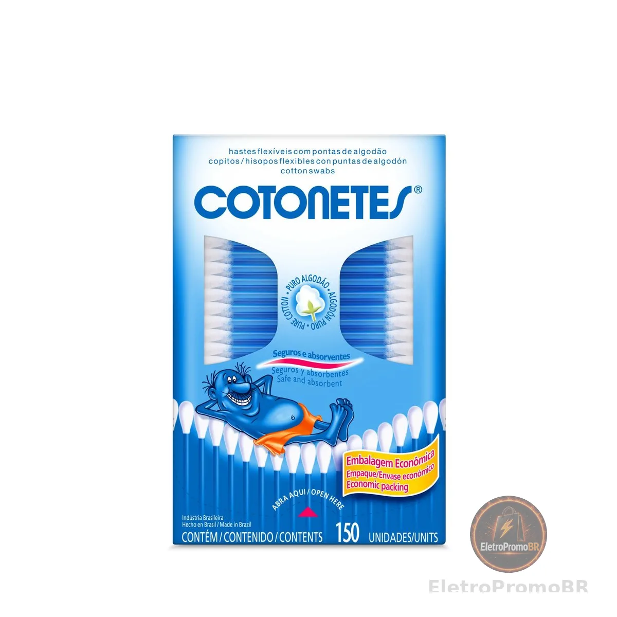 Cotonetes de Algodão com Hastes Flexíveis, Retangular, 150 Unidades
