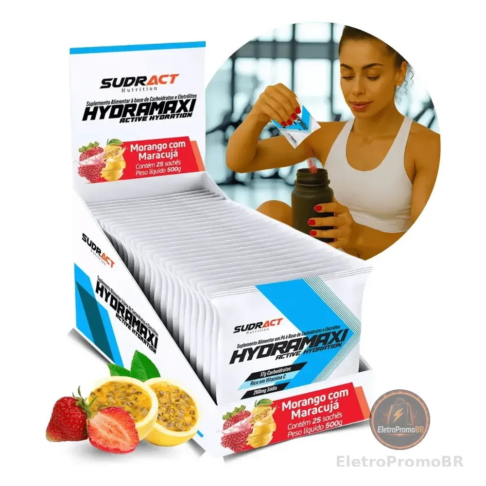 Isotonico Hydramaxi Sudract - 25 Saches De 20g Rico Em Vit C Sabor Morango Com Maracuja