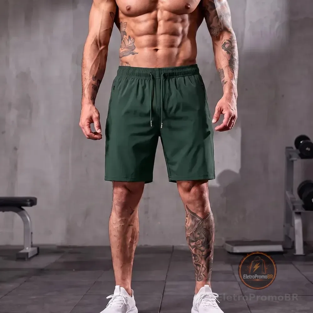 Short Masculino Bermuda Esportiva Slim Fit Secagem Rápida Verde Militar P