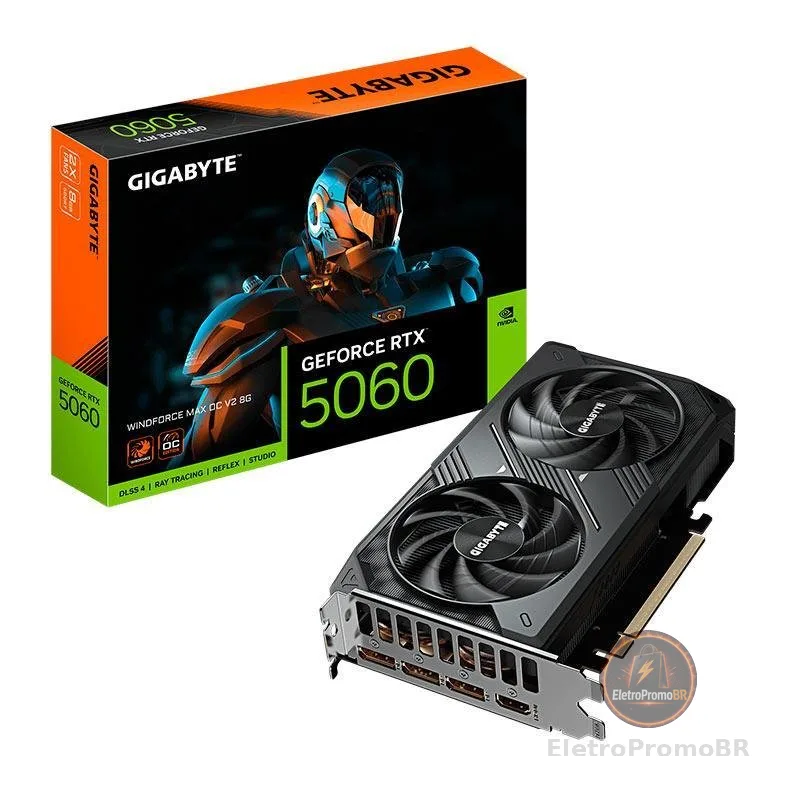 Placa de Video Gigabyte GeForce RTX 5060 Windforce Max OC V2, 8GB, GDDR7, 128-bit, GV-N5060WF2MAX-OCV2-8GD