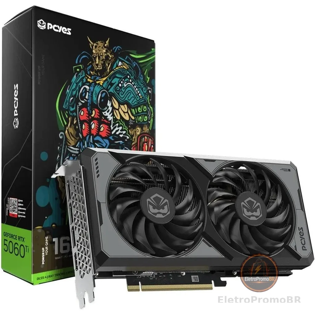 Placa de Vídeo PCYES GeForce RTX 5060 Ti, 16GB, GDDR7, 128-bit, PVRTX5060TIB2F16G