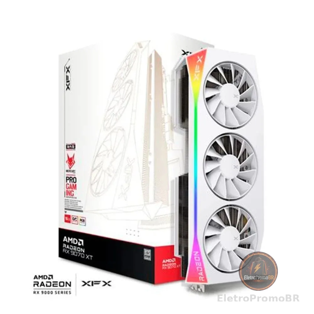Placa de Vídeo XFX Mercury RX 9070 XT OC WHITE GAMING EDITION WITH AMD Radeon, RGB, 16GB, GDDR6, HDMI 3xDP, RDNA 4