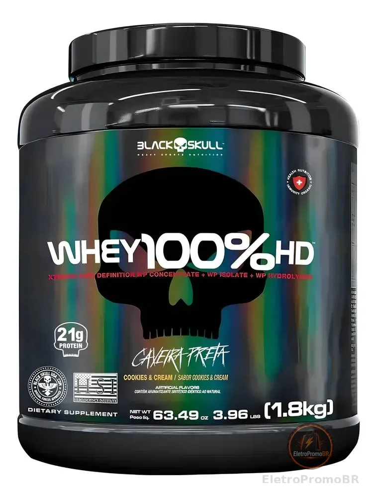 Whey 100% HD Pote 1.8kg Cookies and Cream Black Skull