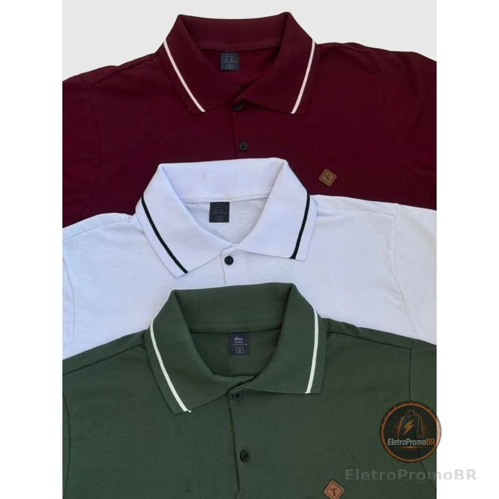 Kit 3 e 2 Camiseta Gola Polo Masculina 100% Algodão Cores Basicas Coloridas Camisa Para Homem