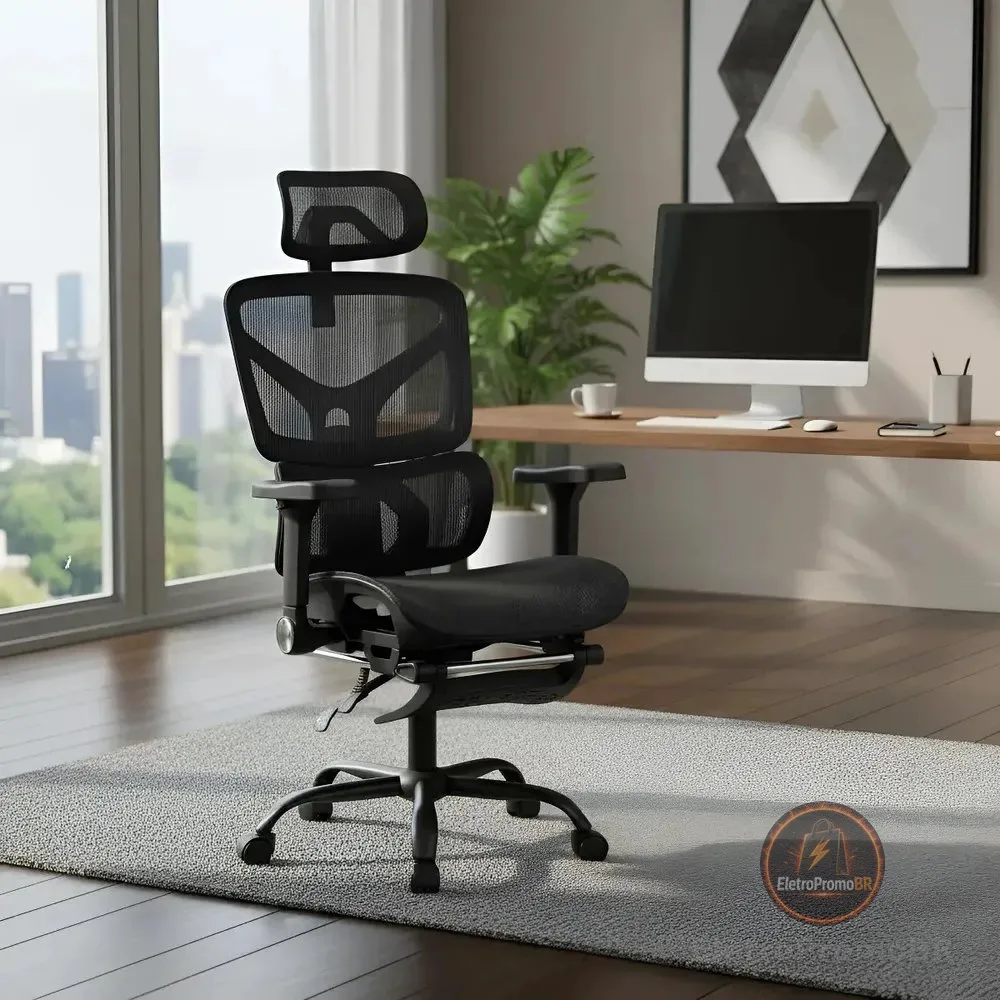 Cadeira de Escritório Ergonômica Python Fly com Apoio Lombar e Encosto Mesh Preto