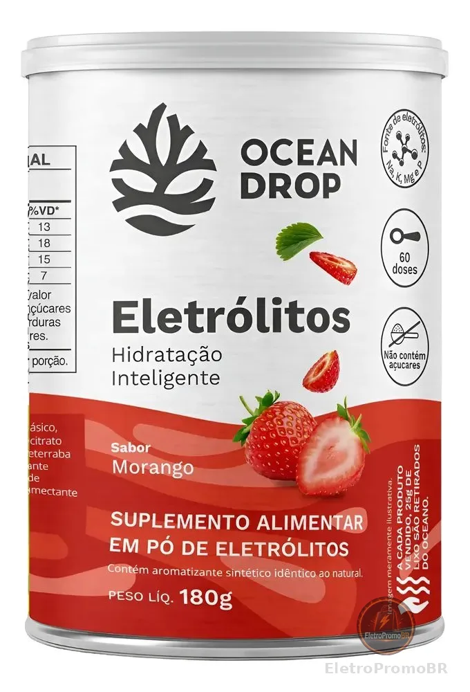 Eletrólitos Ocean Drop Sódio Potássio Magnésio Reposição Morango 180g