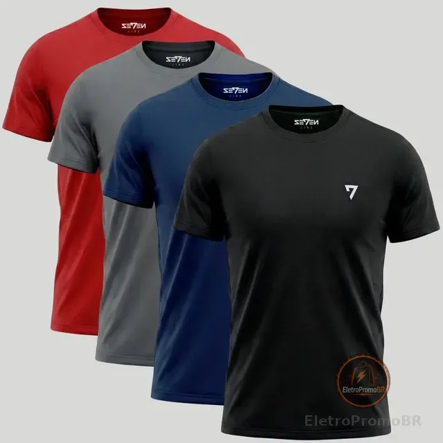 Kit 4 Camiseta Dry Seven Line Masculina Academia Caminhada